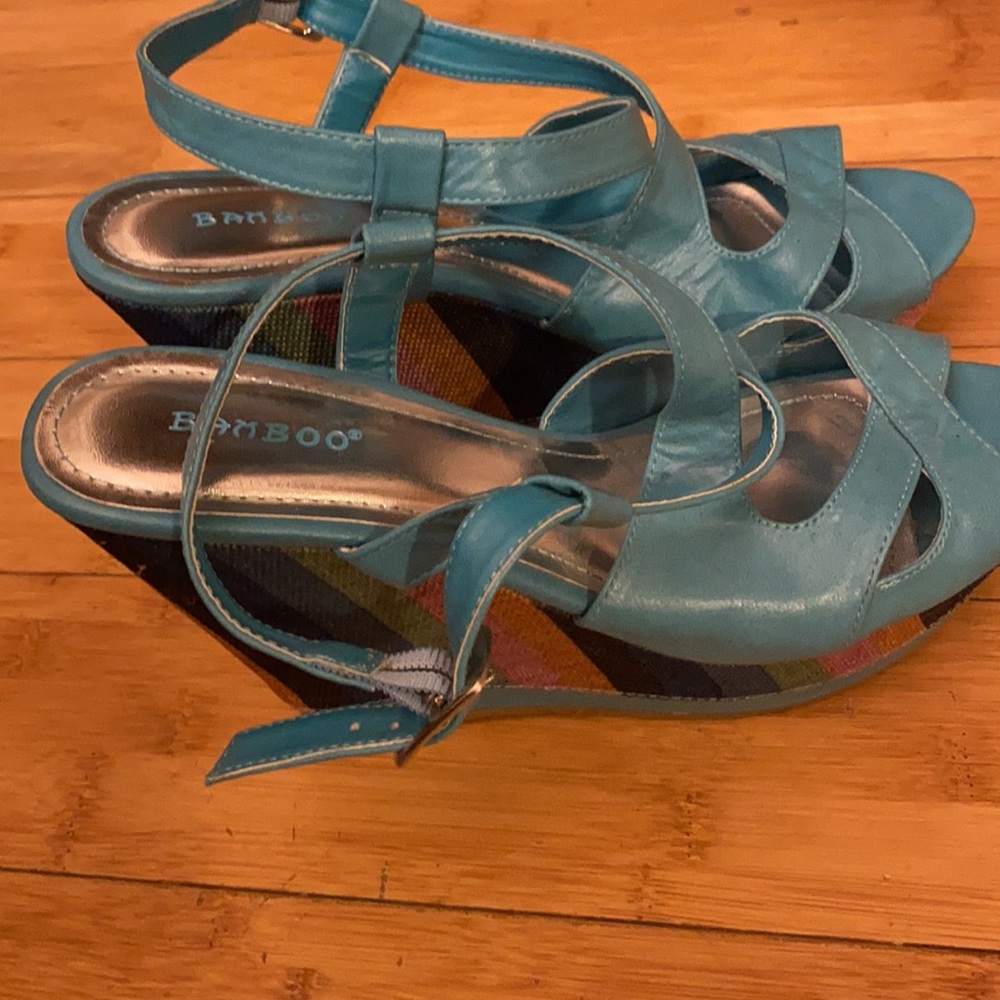 Size 8 bamboo high heel wedges